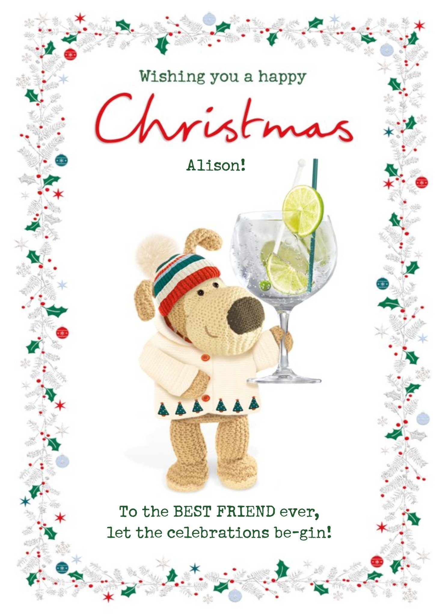Boofle Best Friend Gin Christmas Card, Large