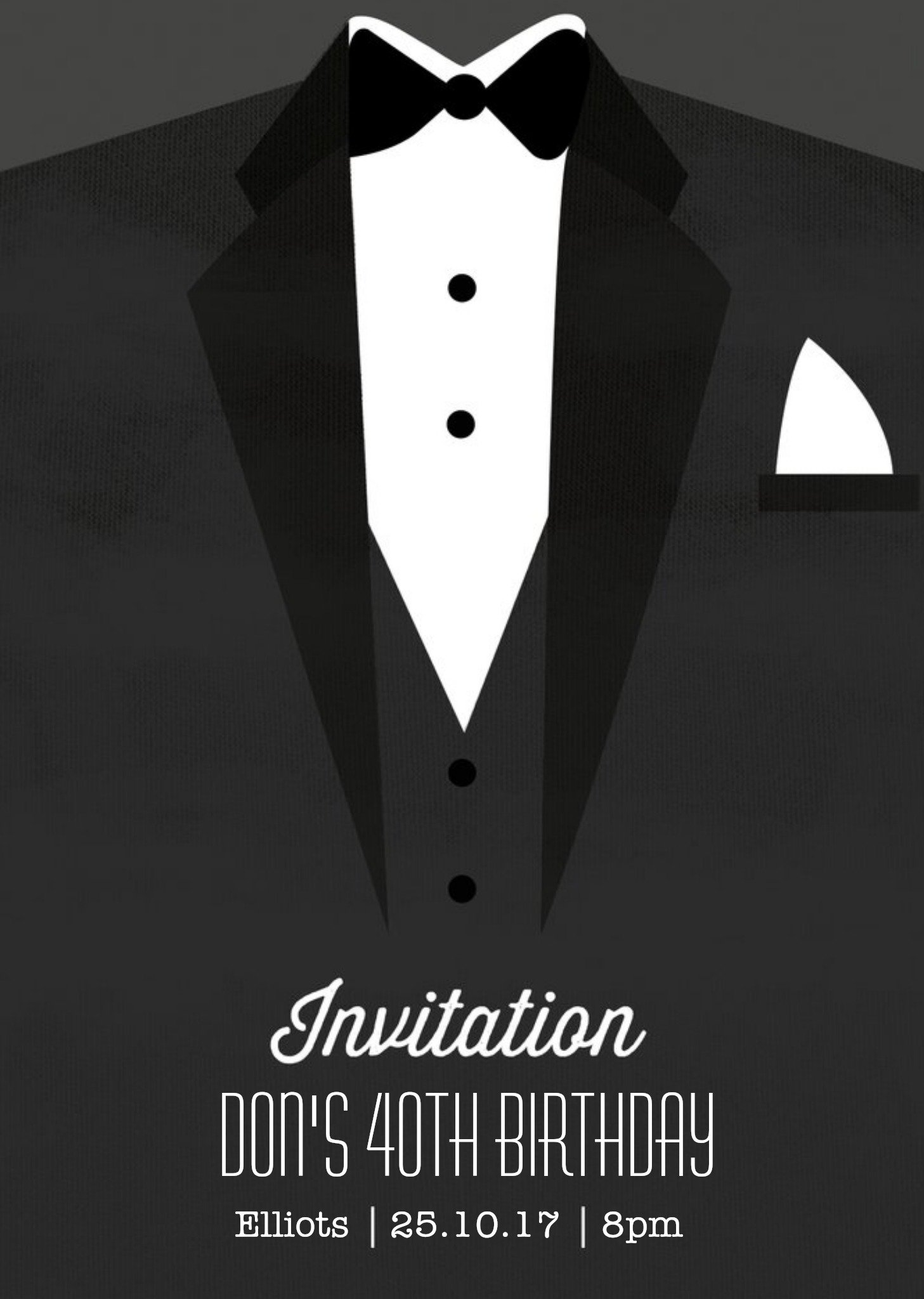 Moonpig Tuxedo And Black Tie Party Invitation, Standard Card