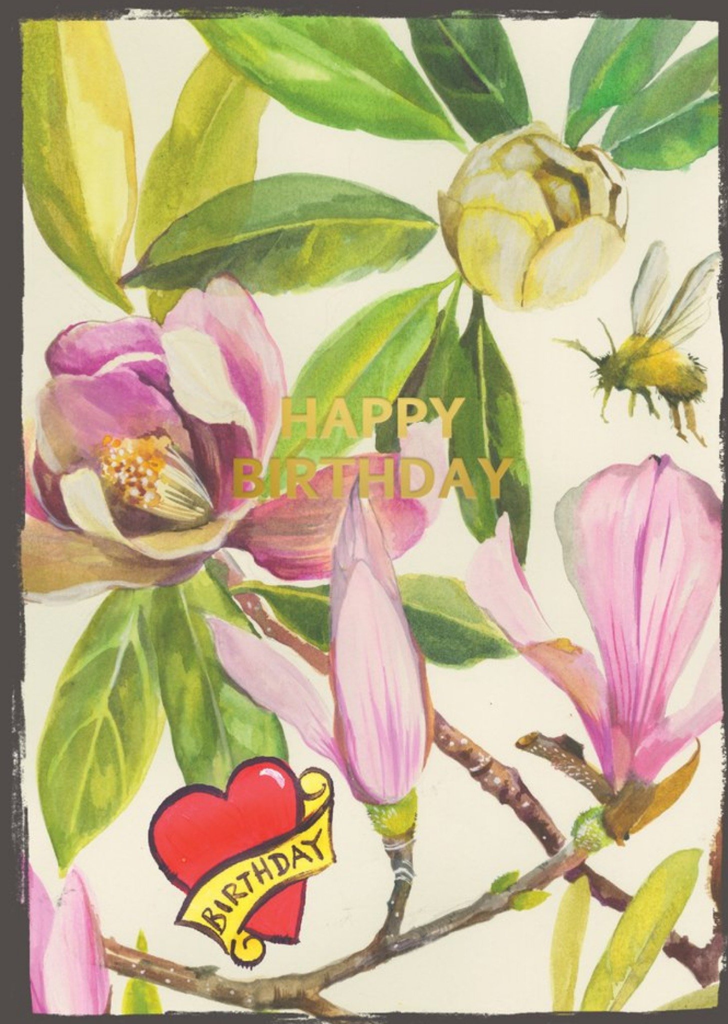 Sooshichacha Floral Bee Heart Happy Birthday Card, Large