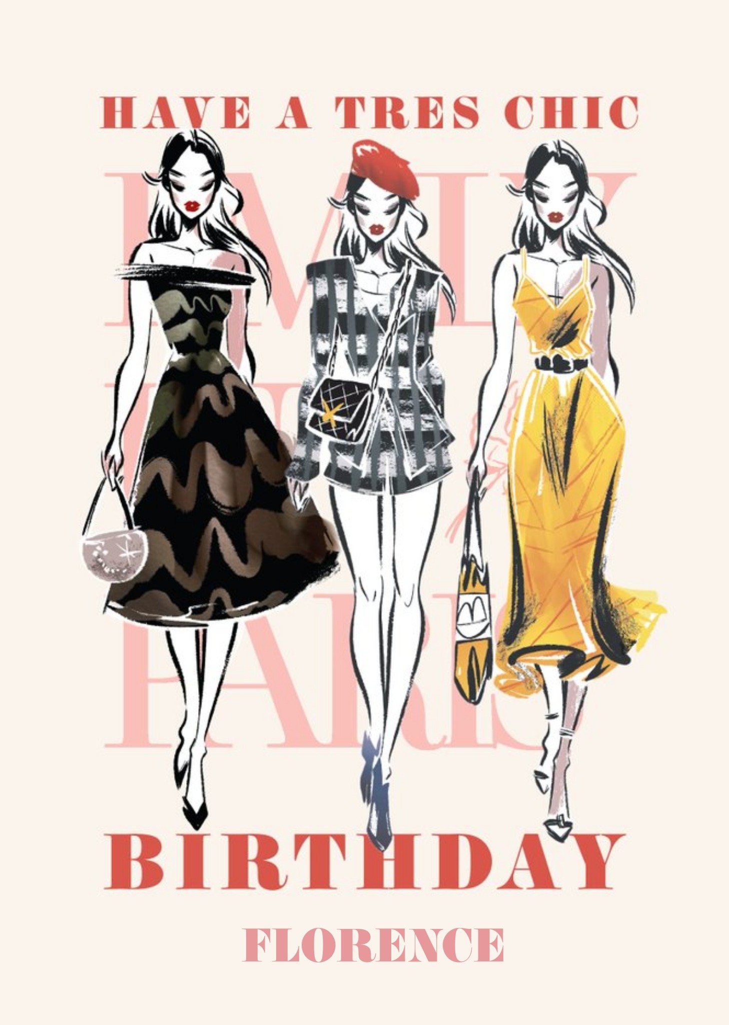 Friends Emily In Paris Fashion Illustrations Birthday Card, Large