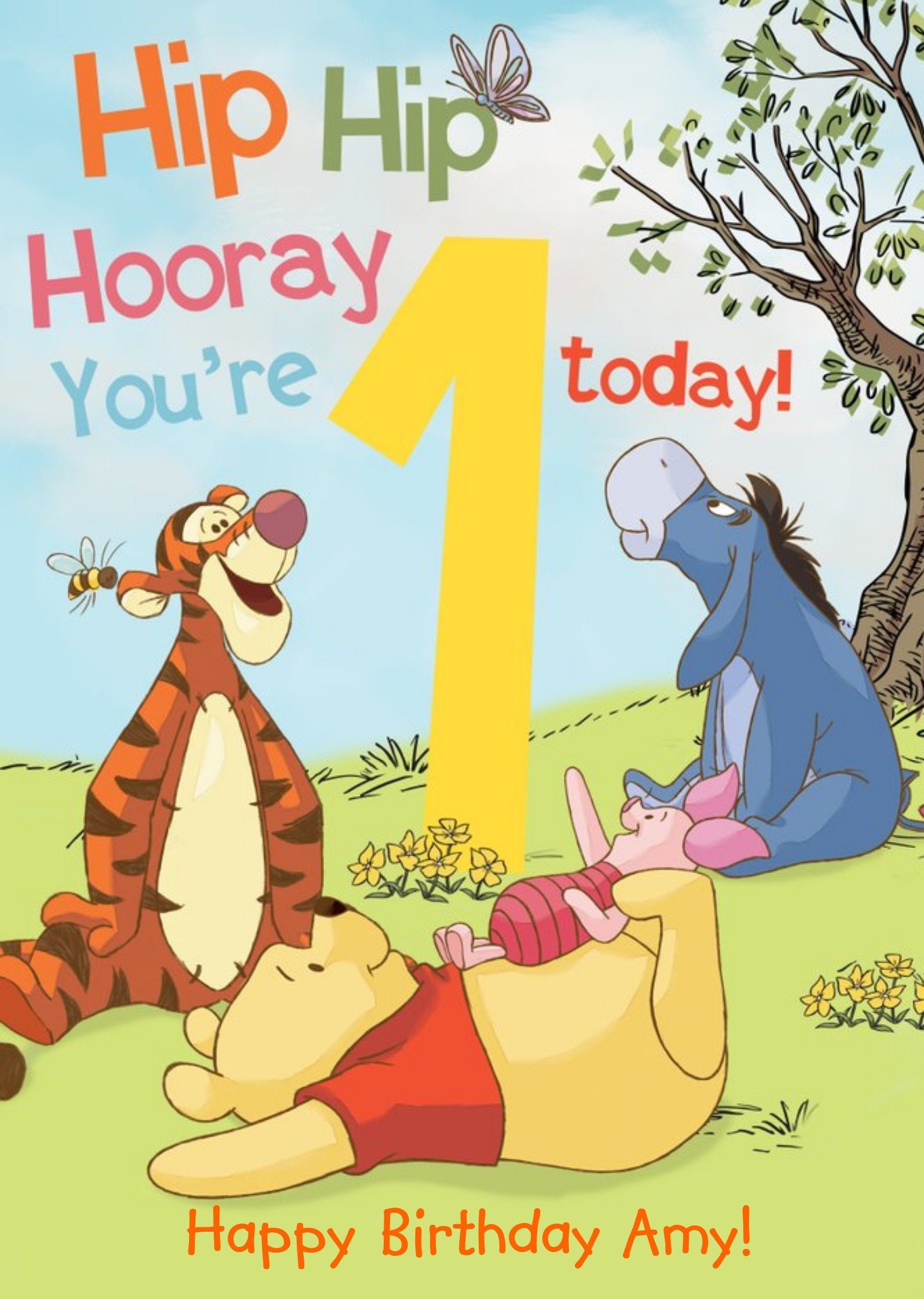 Disney 1 Today - 1st Birthday Card - Winnie The Pooh Kids Card Ecard