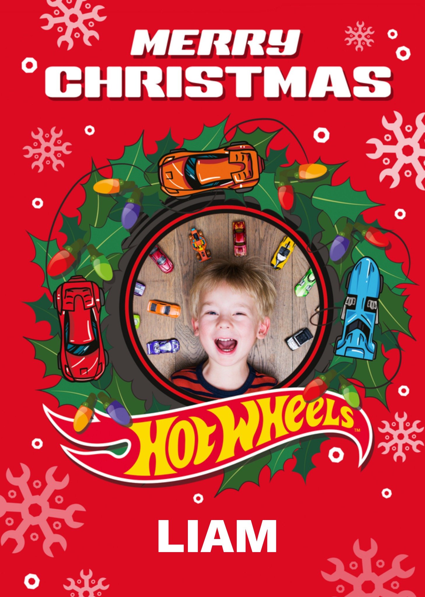 Moonpig Hot Wheels Photo Upload Christmas Card, Large