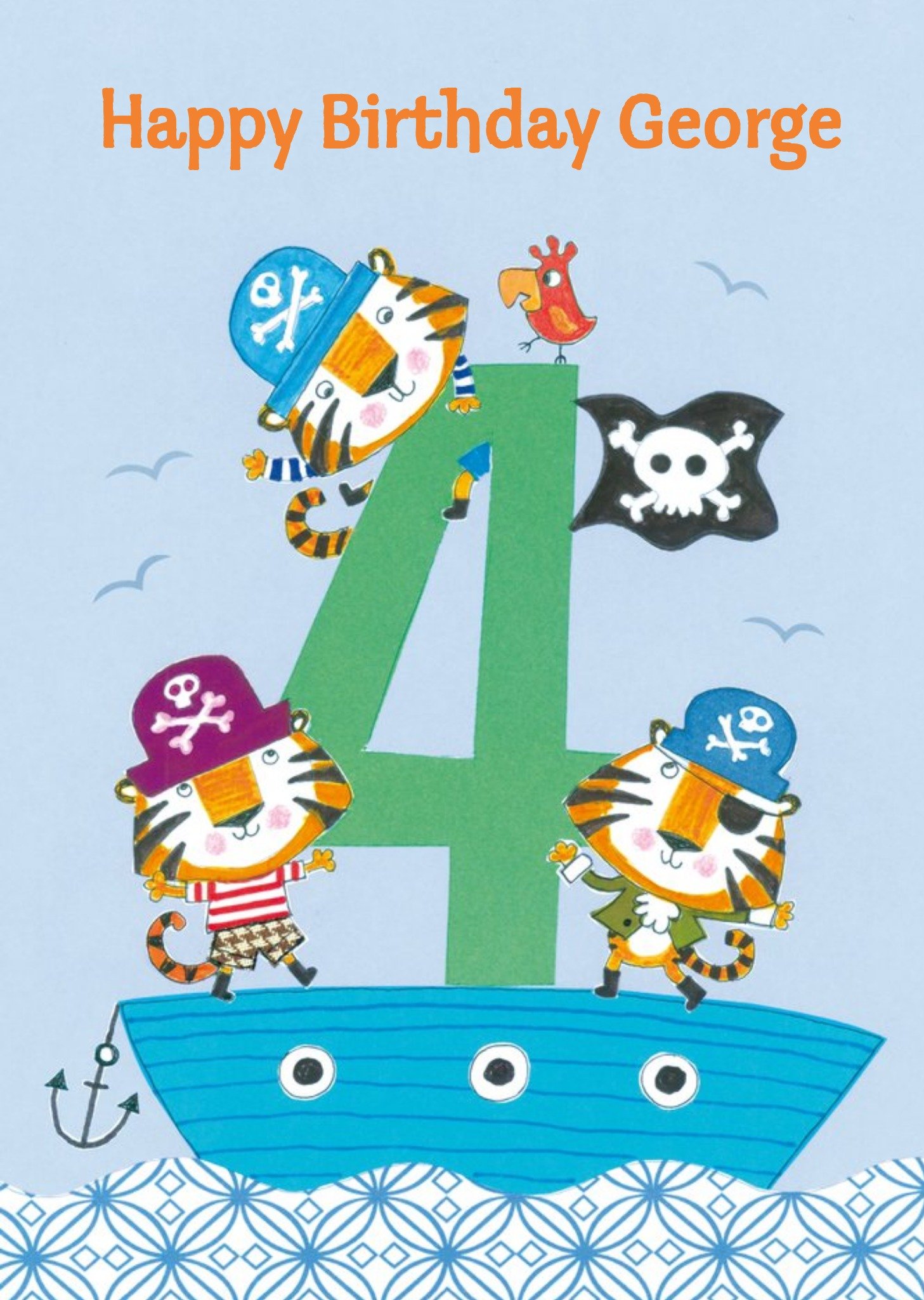 Moonpig Lion Pirates Happy 4th Birthday Card, Large