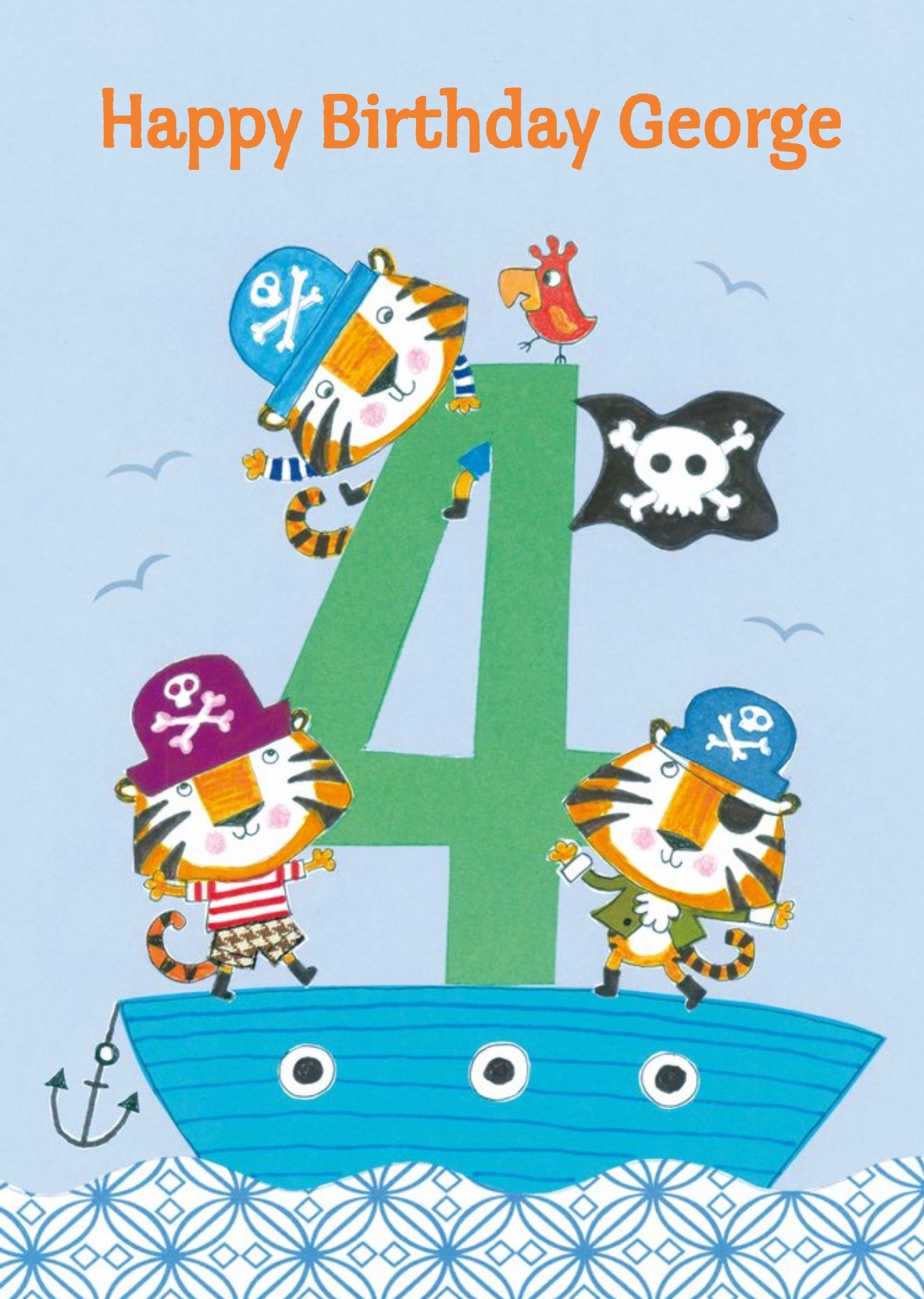 Lion Pirates Happy 4th Birthday Card Ecard