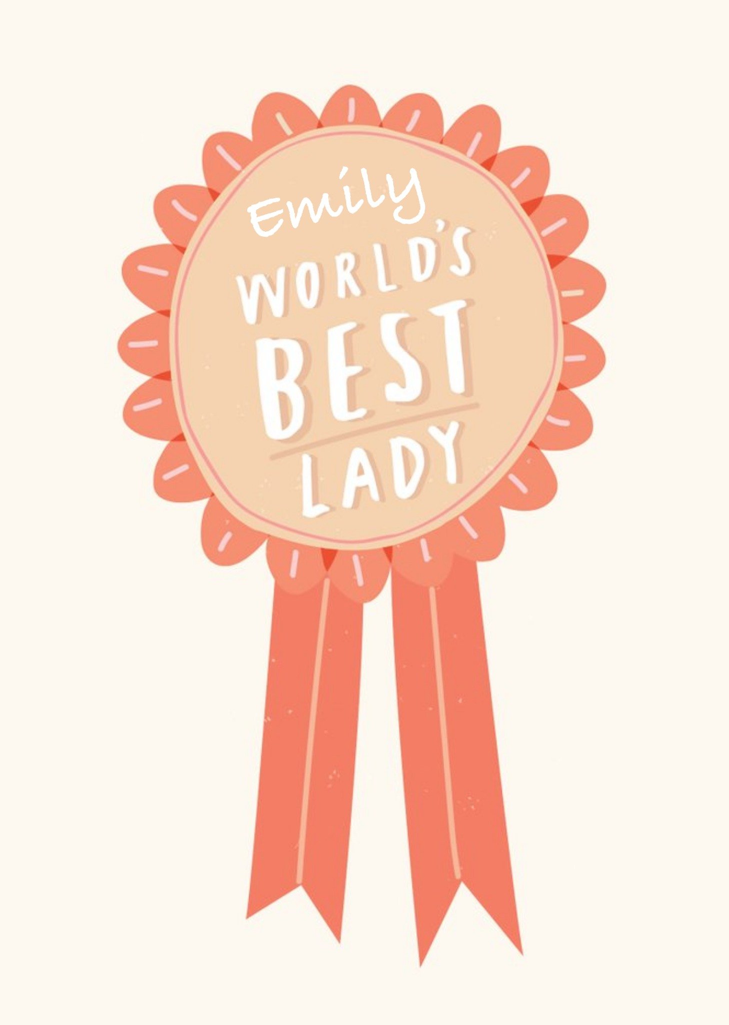 Moonpig Peach Badge World's Best Lady Personalised Card, Large