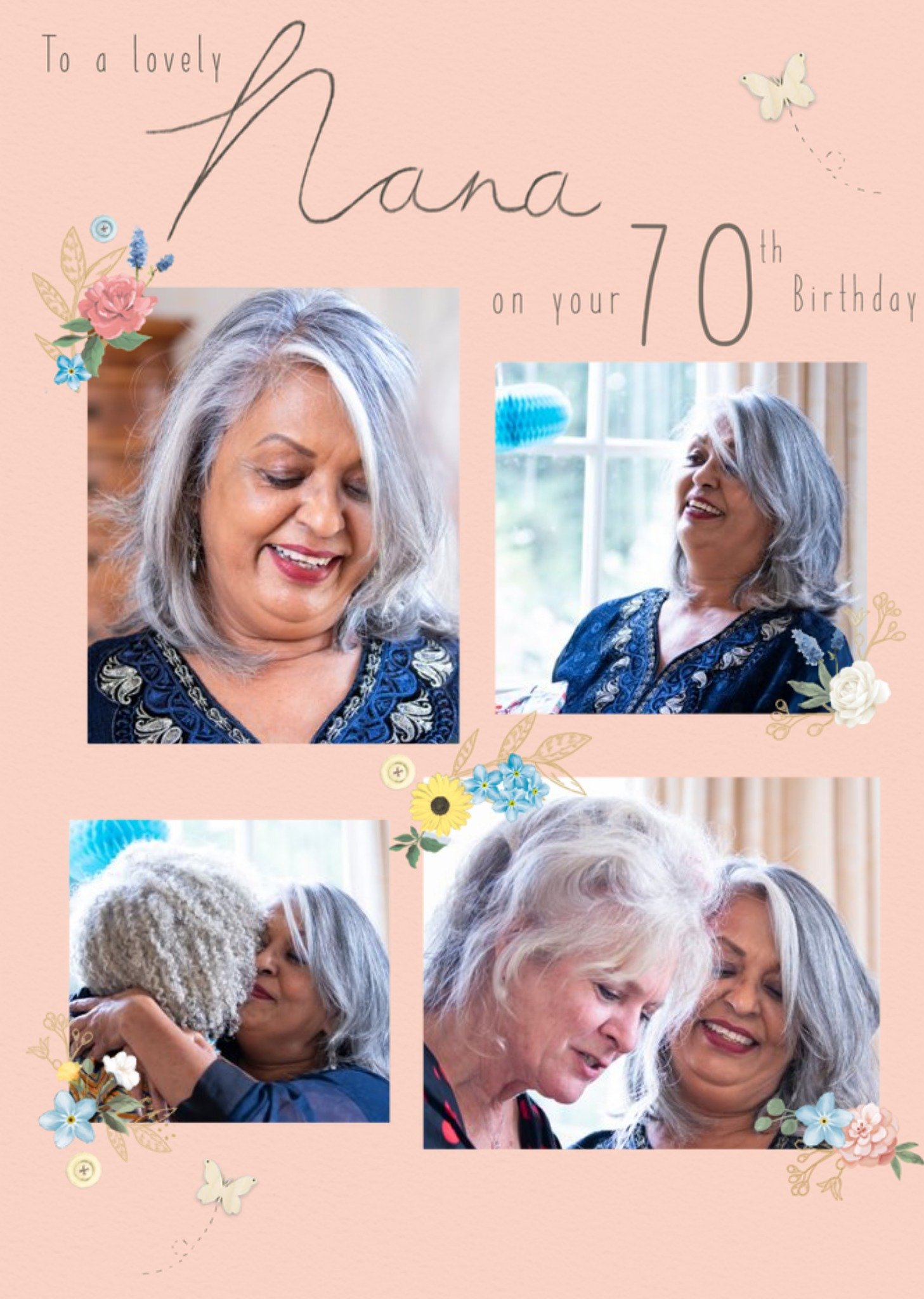 Simple Floral Design To A Lovely Nana On Your 70th Birthday Photo Upload Card Ecard