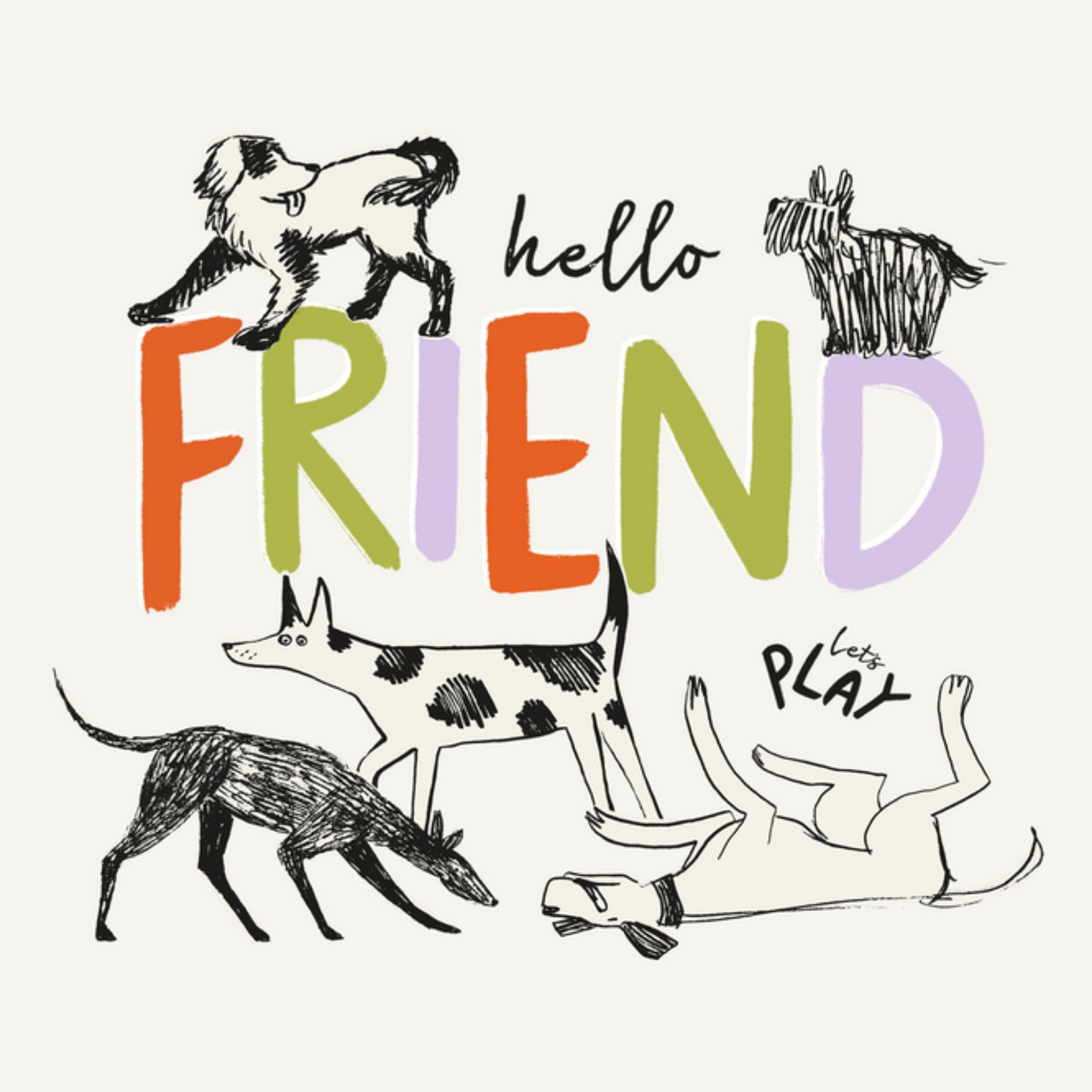 Moonpig Hello Friend Let's Play Cute Illustrated Dogs Card From Battersea, Square