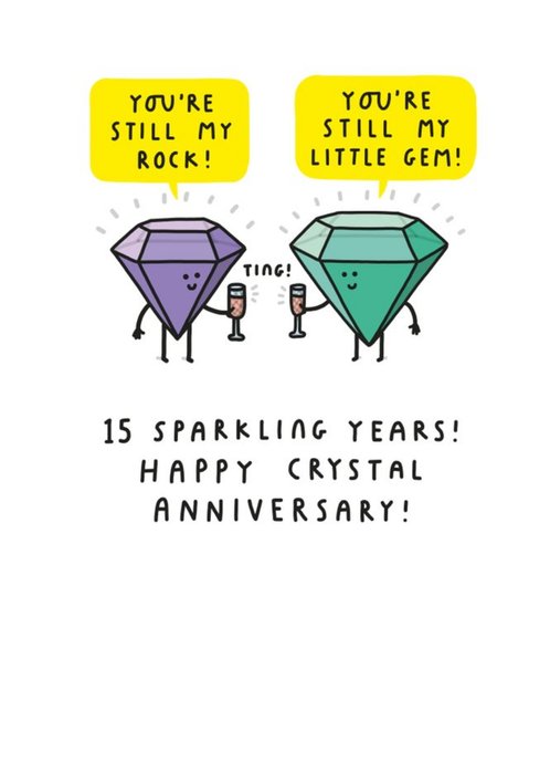 Pair Of Gems Toasting Cartoon Illustration Fifteenth Anniversary Funny Pun Card