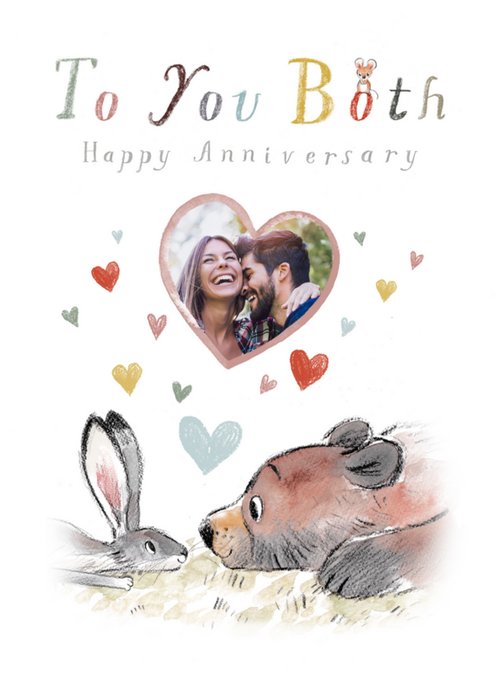 Cute Tradition Hare And Bear Illustration Photo Upload Anniversary Card To You Both
