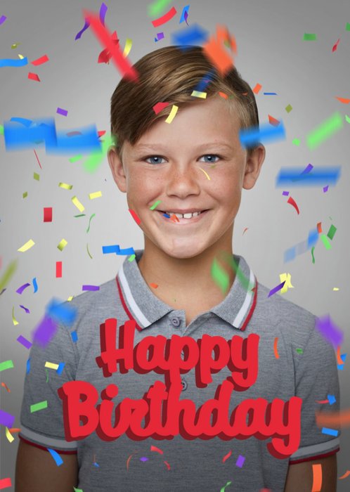 Happy Birthday Confetti Photo Upload Card