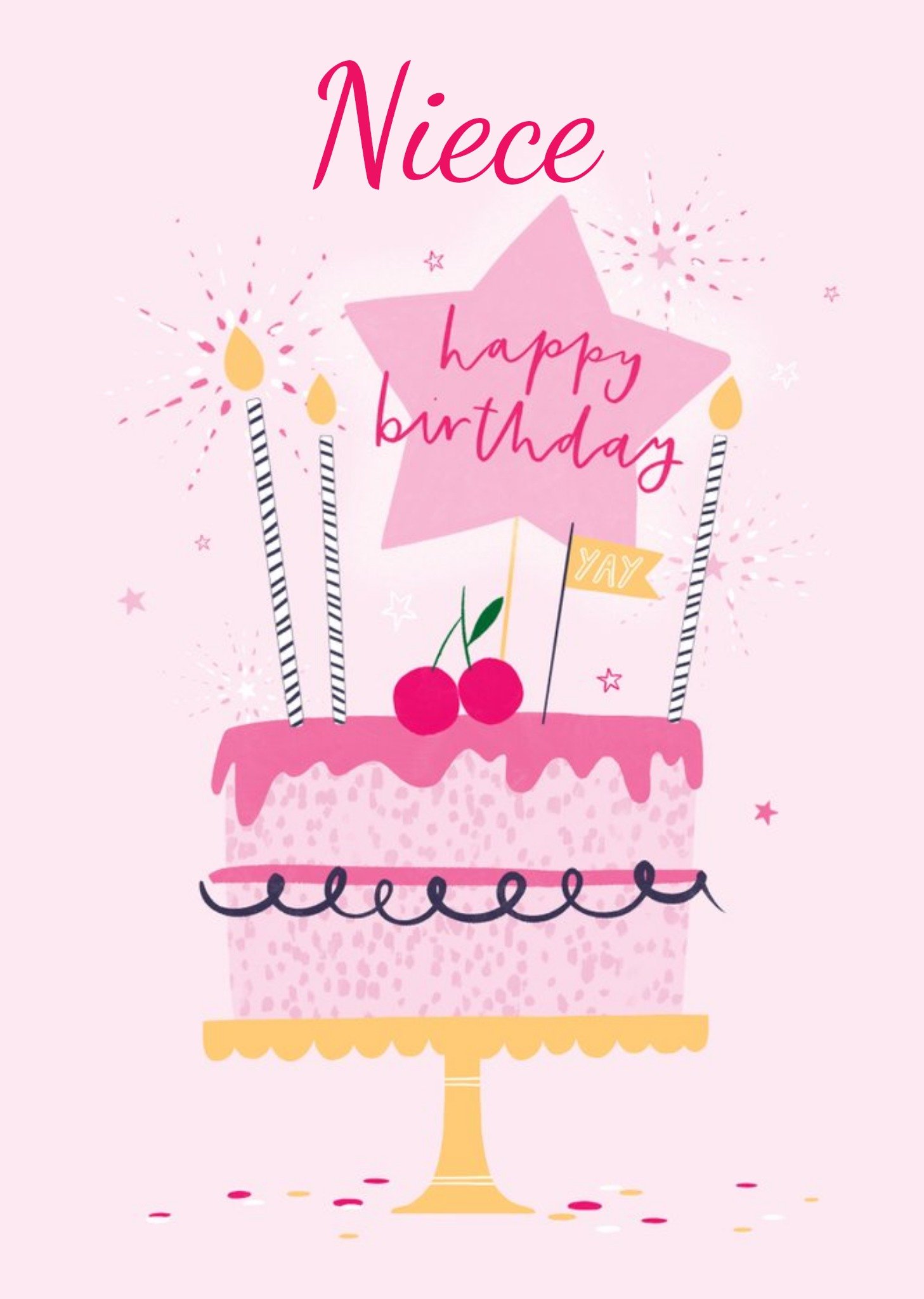 Moonpig Cute Pink Illustrated Cake Niece Birthday Card, Large