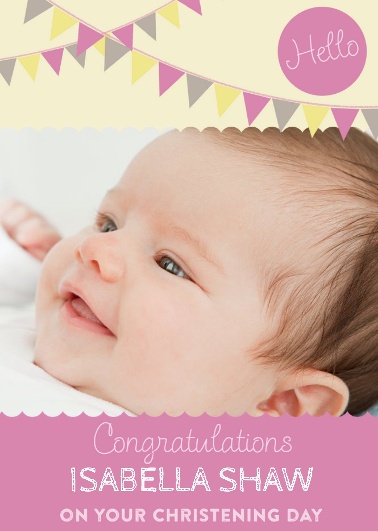 Congratulations With Bunting Personalised Christening Day Card Ecard