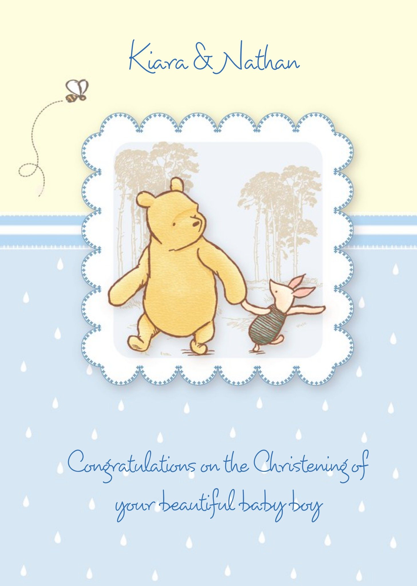 Disney Winnie The Pooh And Piglet Personalised Christening Card, Large