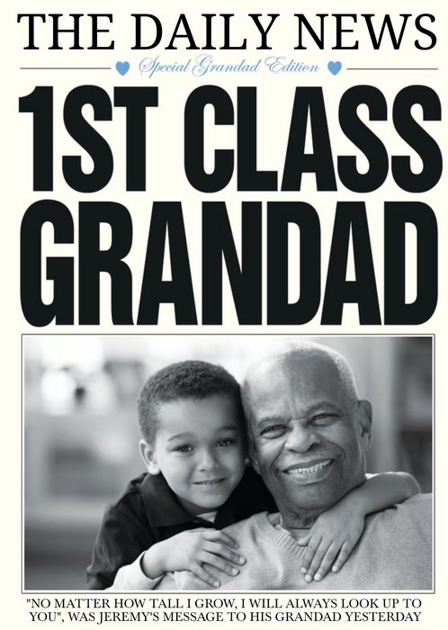 1st Class Grandad Card - Photo Birthday Card For Grandads.