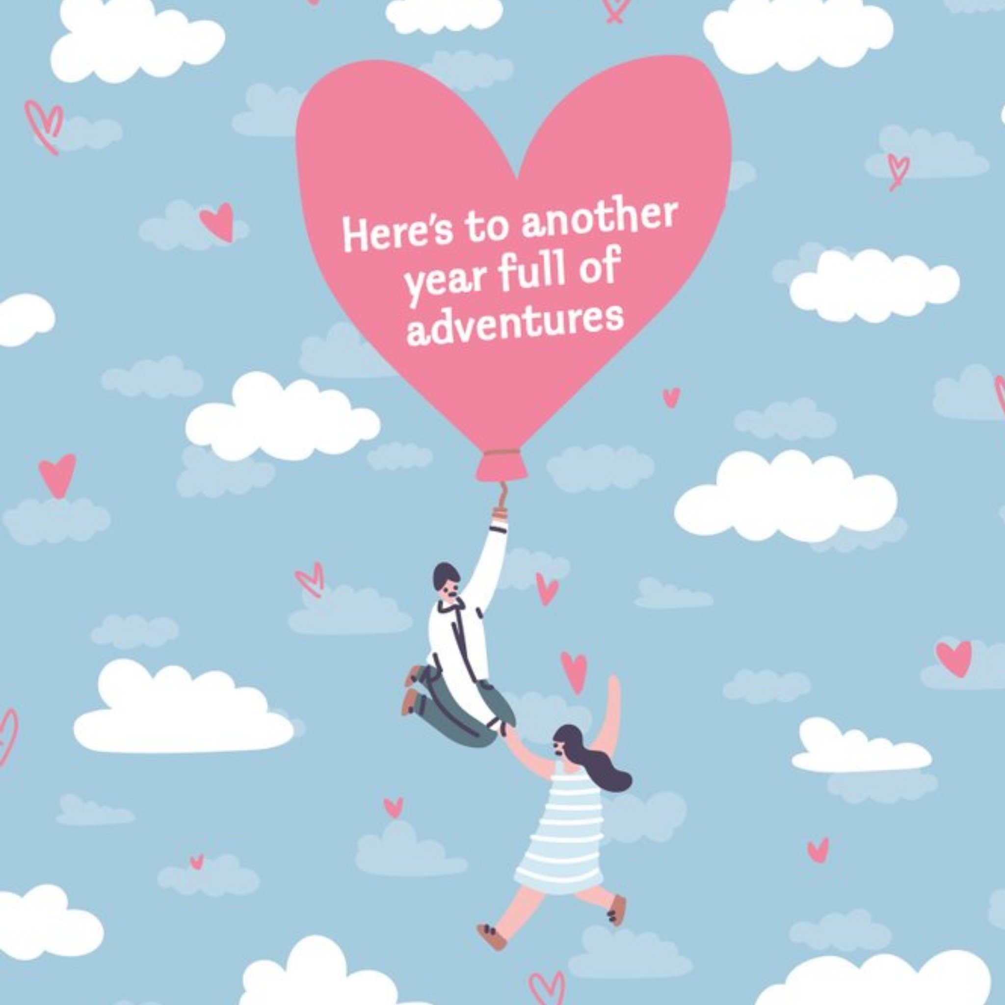 Here's To Another Year Of Adventures Heart Balloon Anniversary Card, Square