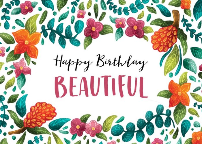 Stray Leaves Illustrated Floral Border Birthday Card