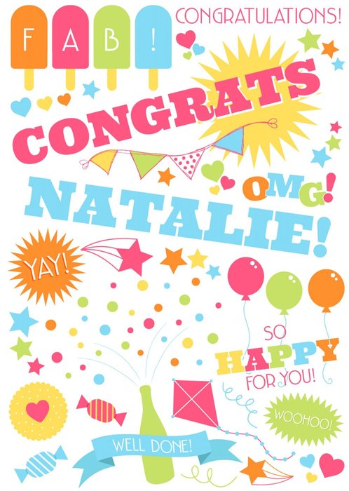 Fab, So Happy For You, Well Done Personalised Congratulations Card