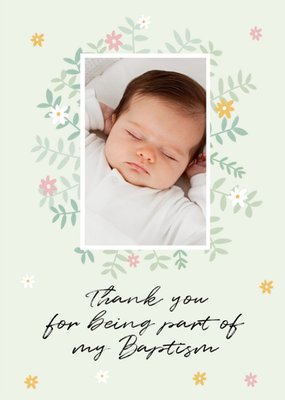 Cute floral Thank you Photo Upload Baptism Card