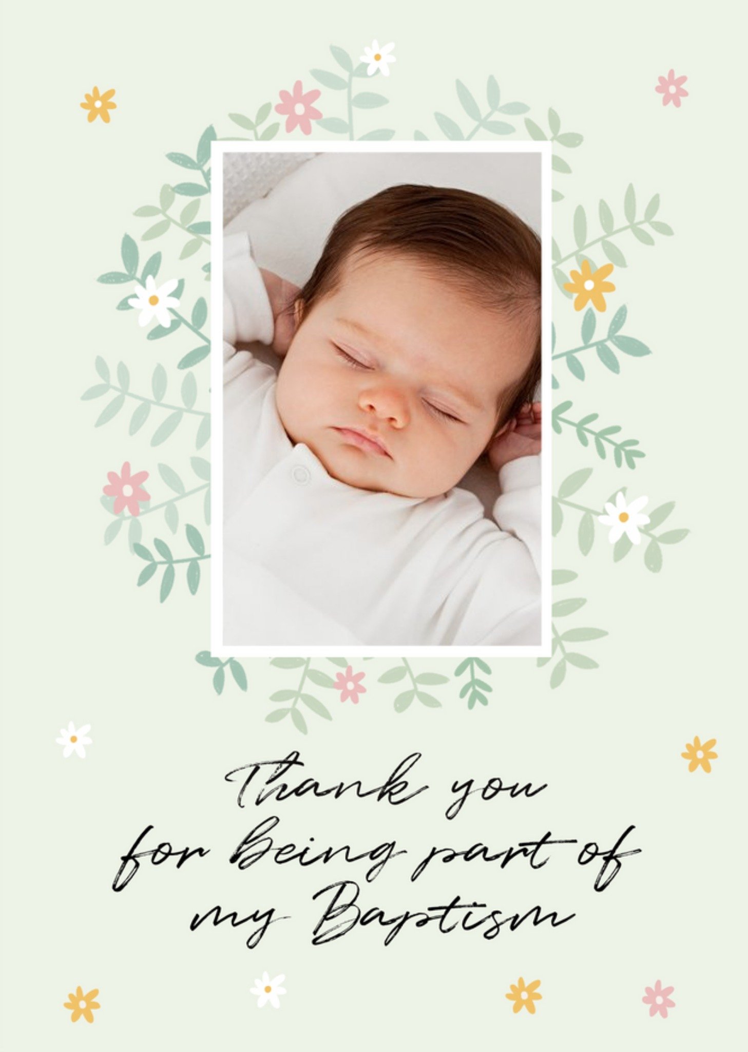 Cute Floral Thank You Photo Upload Baptism Card