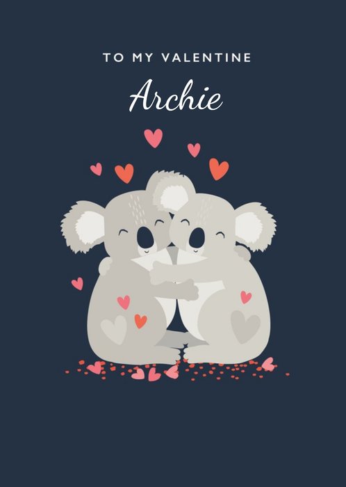 Cute Illustration Of A Pair Of Koalas Hugging On A Blue Background Valentine's Day Card