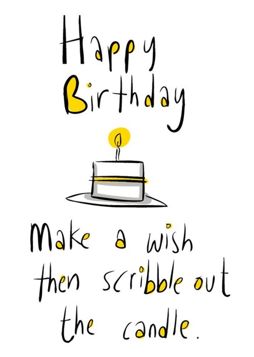 Illustration Of A Slice Of Cake With Large Handwritten Typography Make A Wish Birthday Card