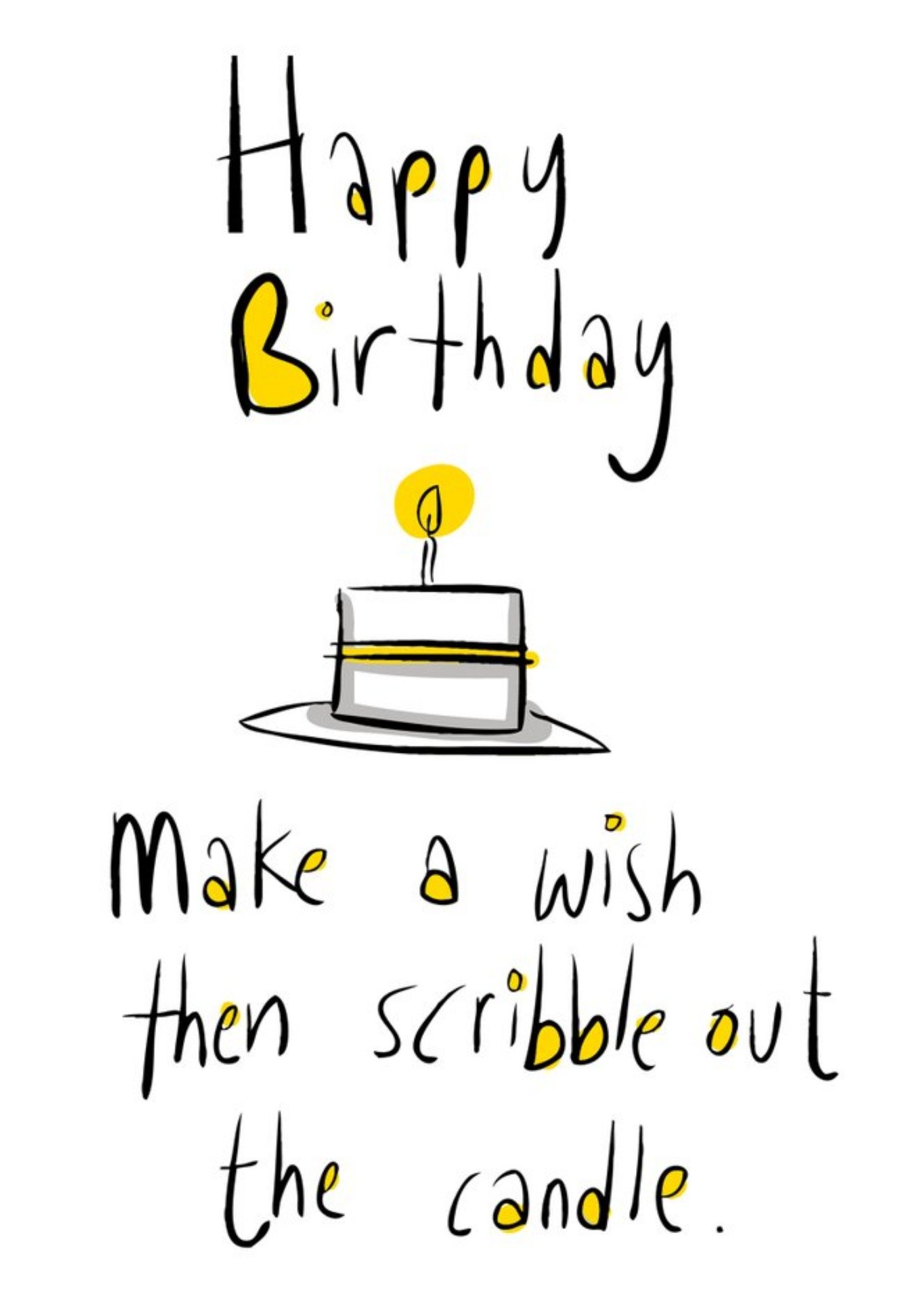 Moonpig Illustration Of A Slice Of Cake With Large Handwritten Typography Make A Wish Birthday Card