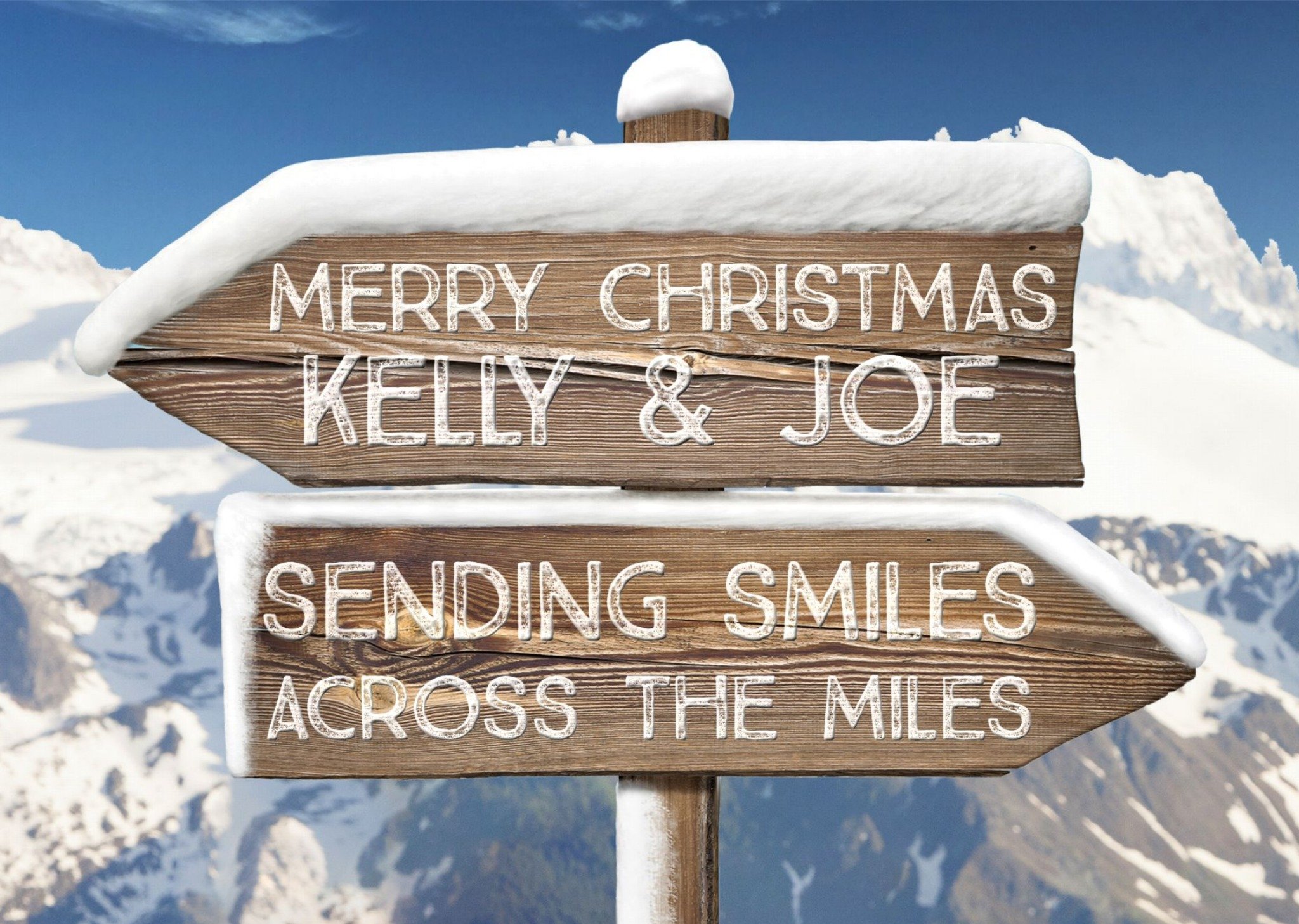 Across The Miles Snowy Direction Signs Personalised Christmas Card