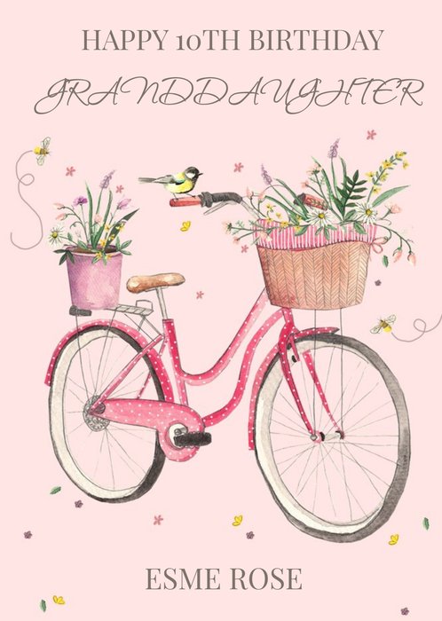 Okey Dokey Illustrated Bicycle Granddaughter 10th Birthday Card