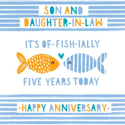 Cute Illustrated Fish Son And Daughter-In-Law Anniversary Card
