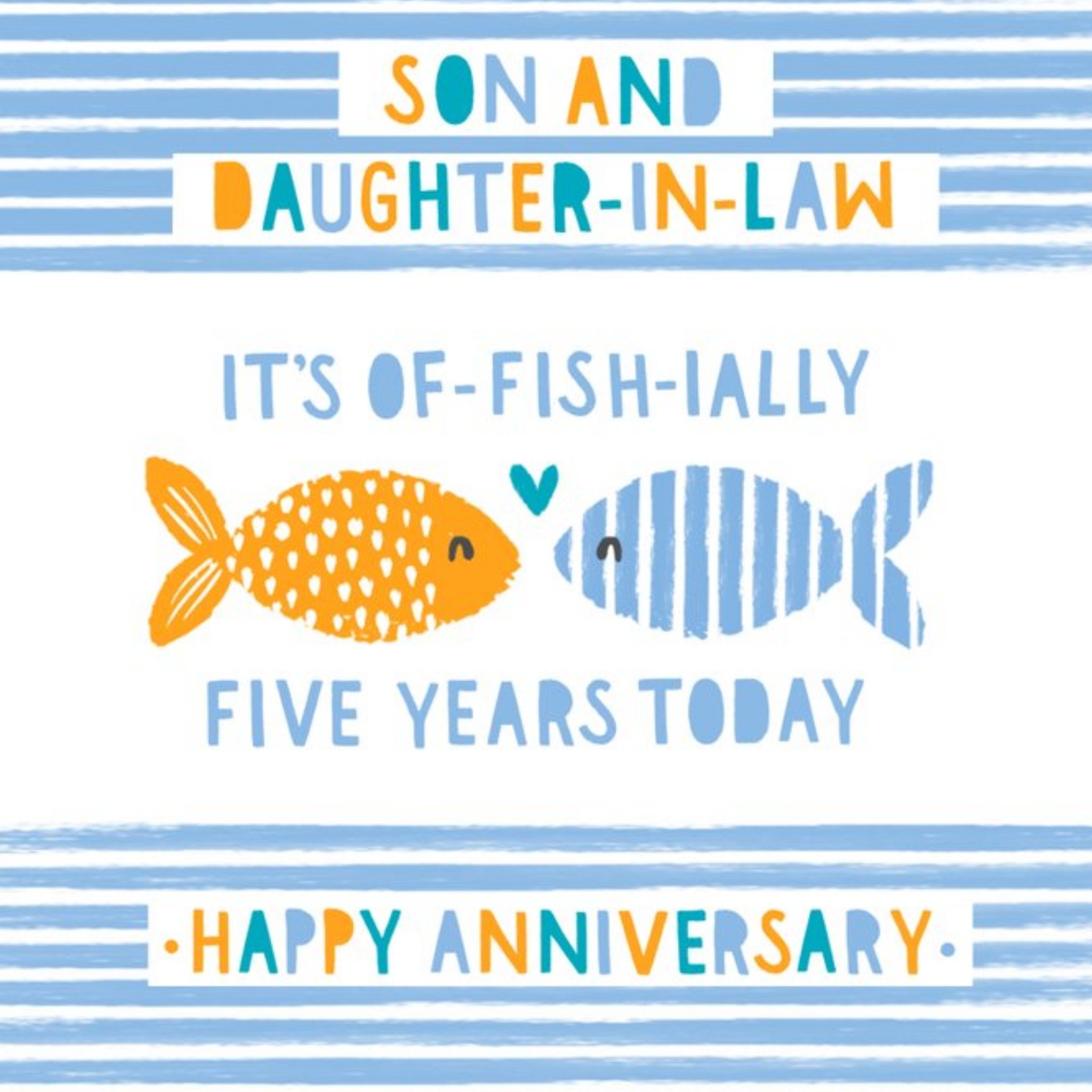 Cute Illustrated Fish Son And Daughter-In-Law Anniversary Card, Square