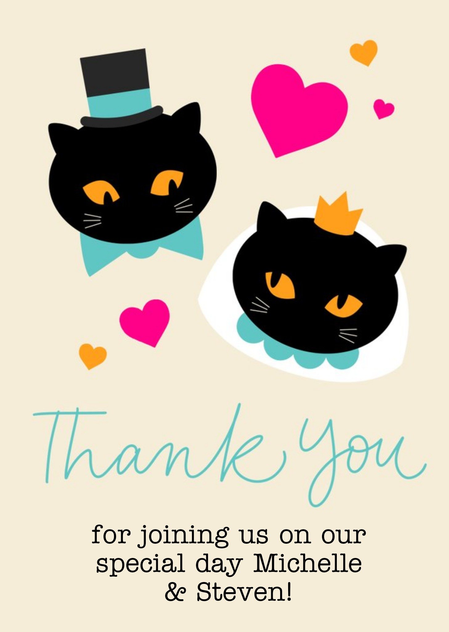 Scatterbrain Illustrated Cats Married Thank You Wedding Card Ecard