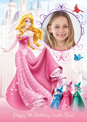 Disney Sleeping Beauty And Castle Personalised Photo Upload Happy Birthday Card