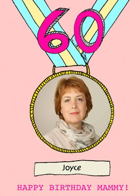 Photo Upload Illustrated Medal Mammy 60th Birthday Card