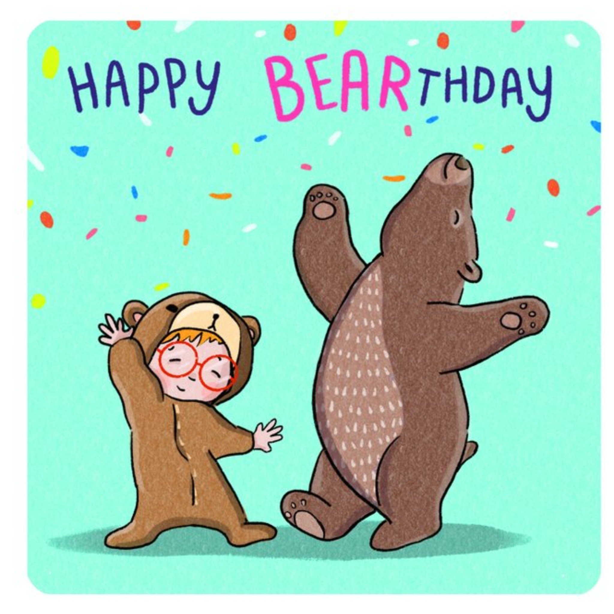 Cake And Crayons Cute Illustrated Bear Card, Square