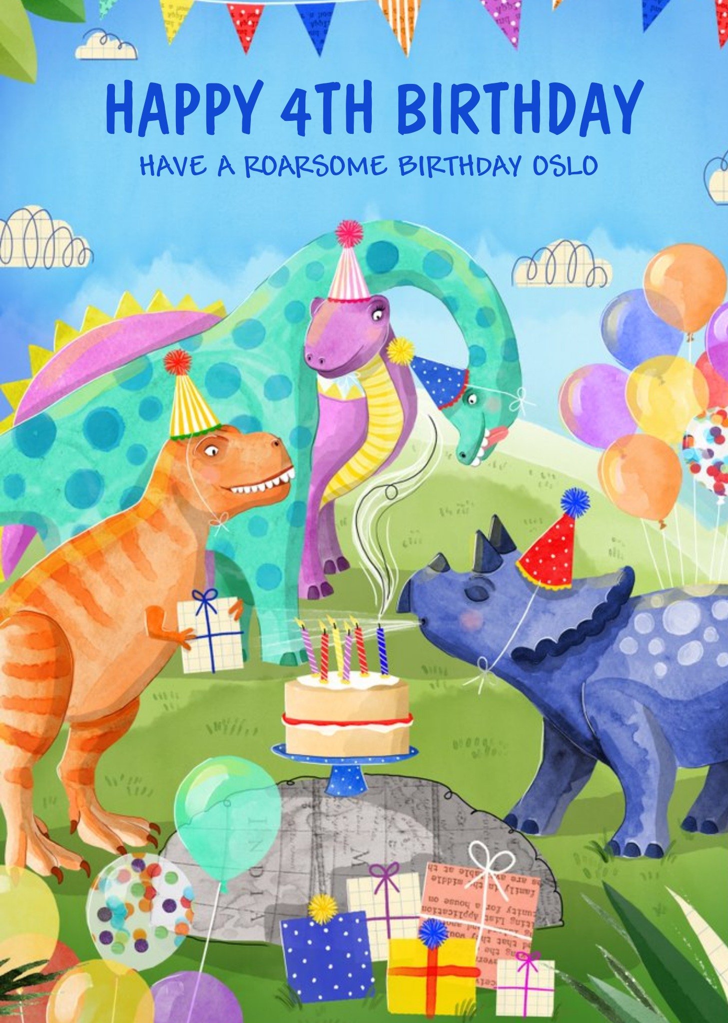 Okey Dokey Design Okey Dokey Illustrated Dinosaurs Roarsome Birthday Card Ecard