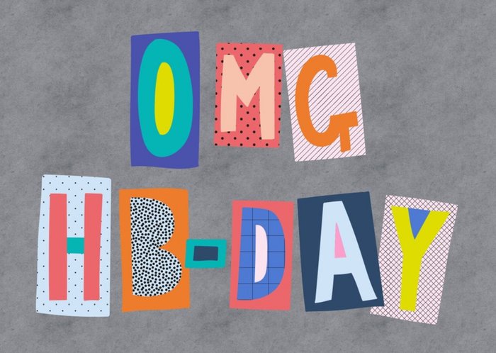 Colourful Block Letters O.M.G Happy Birthday Card