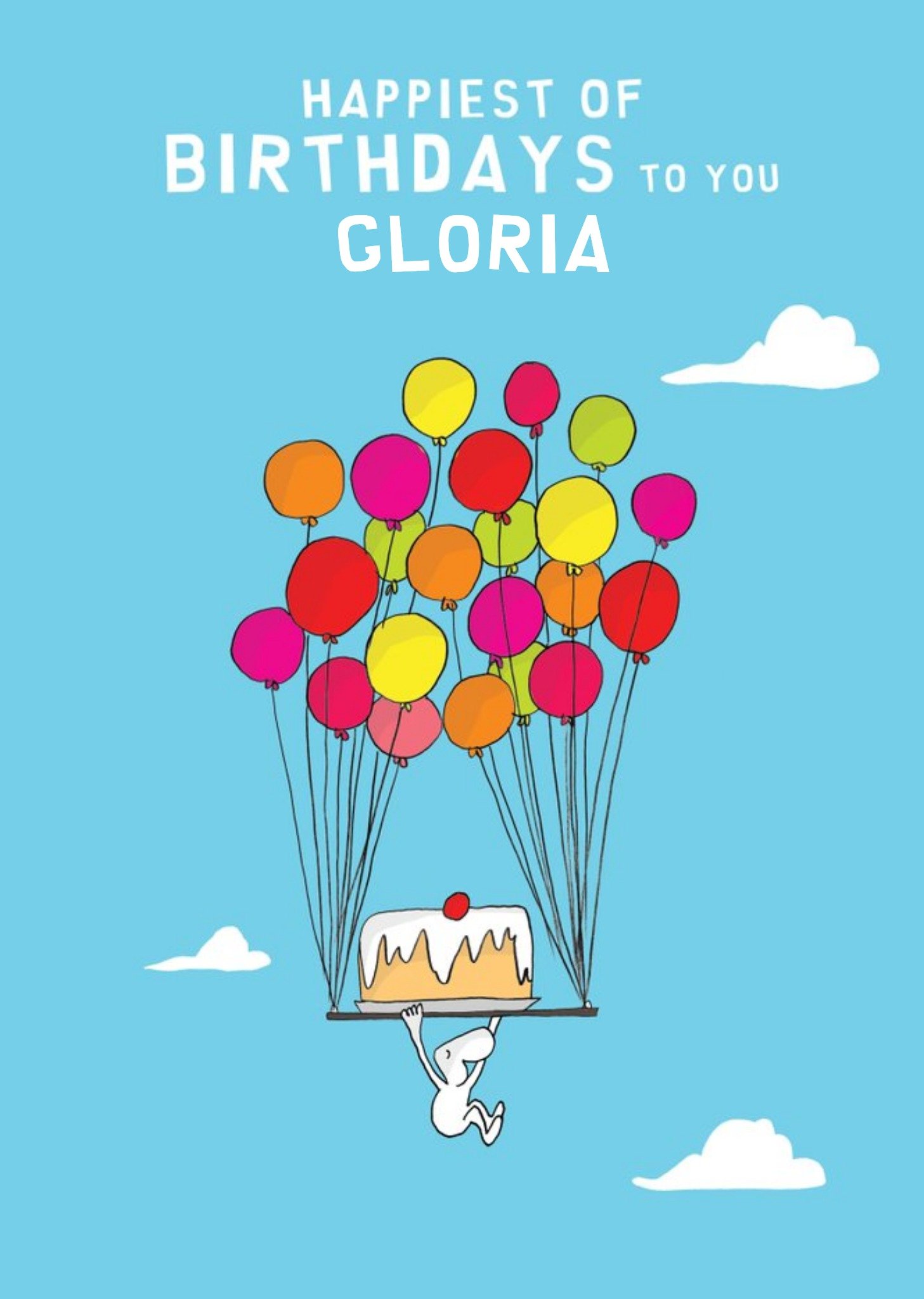 Illustration Of A Character Floating High In The Sky With Cake And Colourful Balloons Birthday Card Ecard