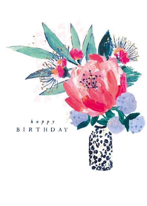 Flower Bouquet Illustration Happy Birthday Card