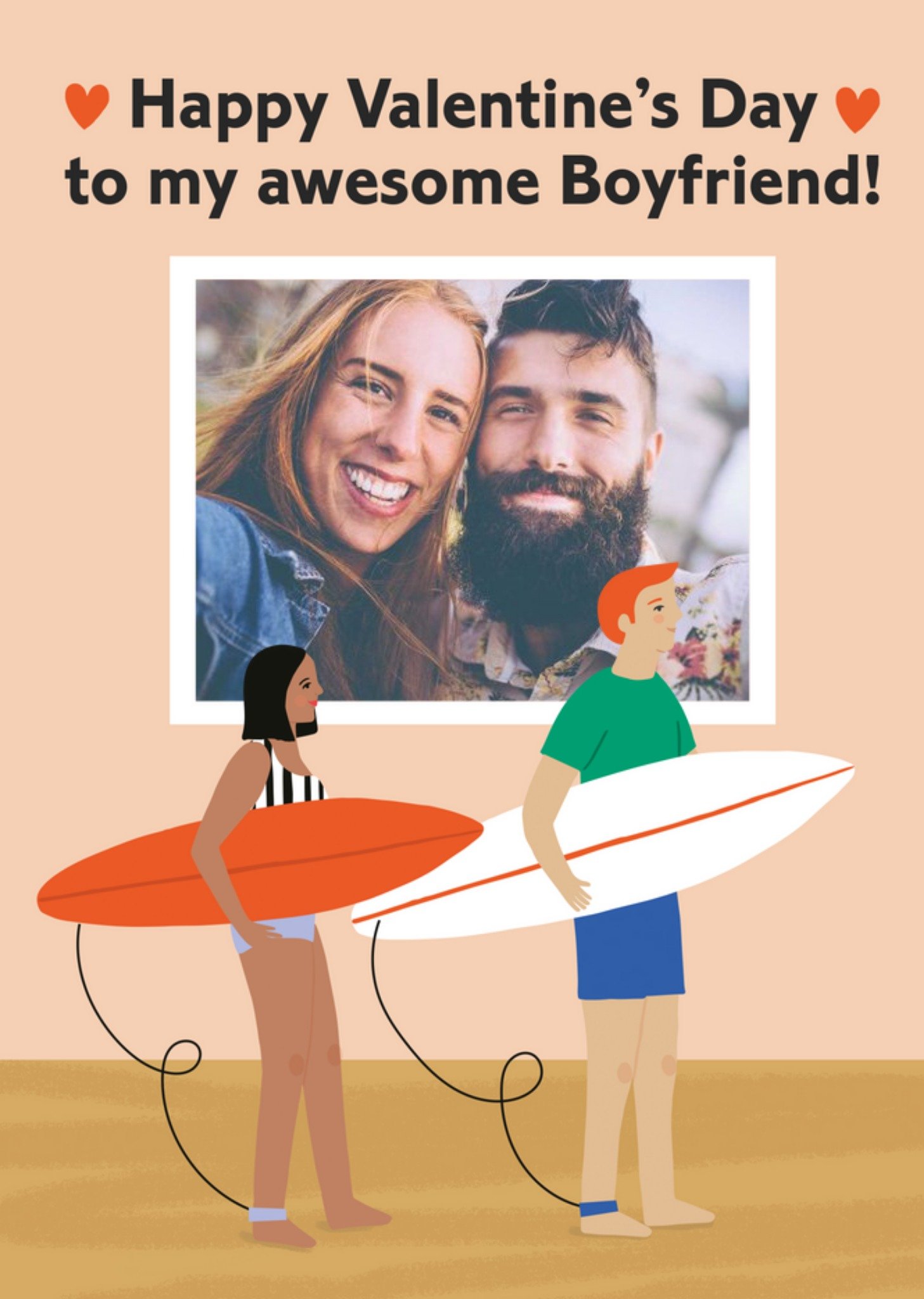 Surfer Couple Illustration Photo Upload Valentine Card Ecard