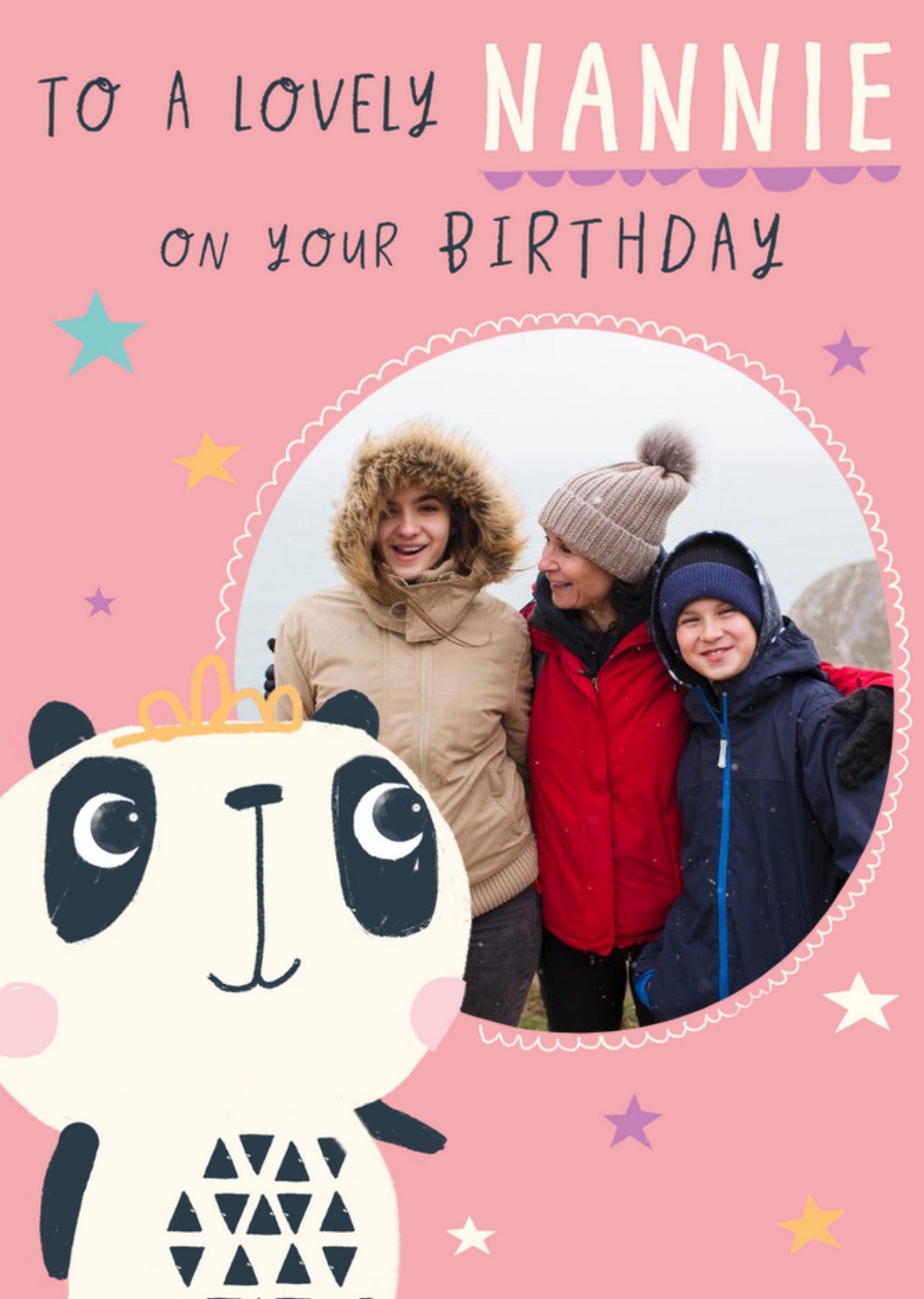 Moonpig Photo Upload Panda Nannie Birthday Card, Large