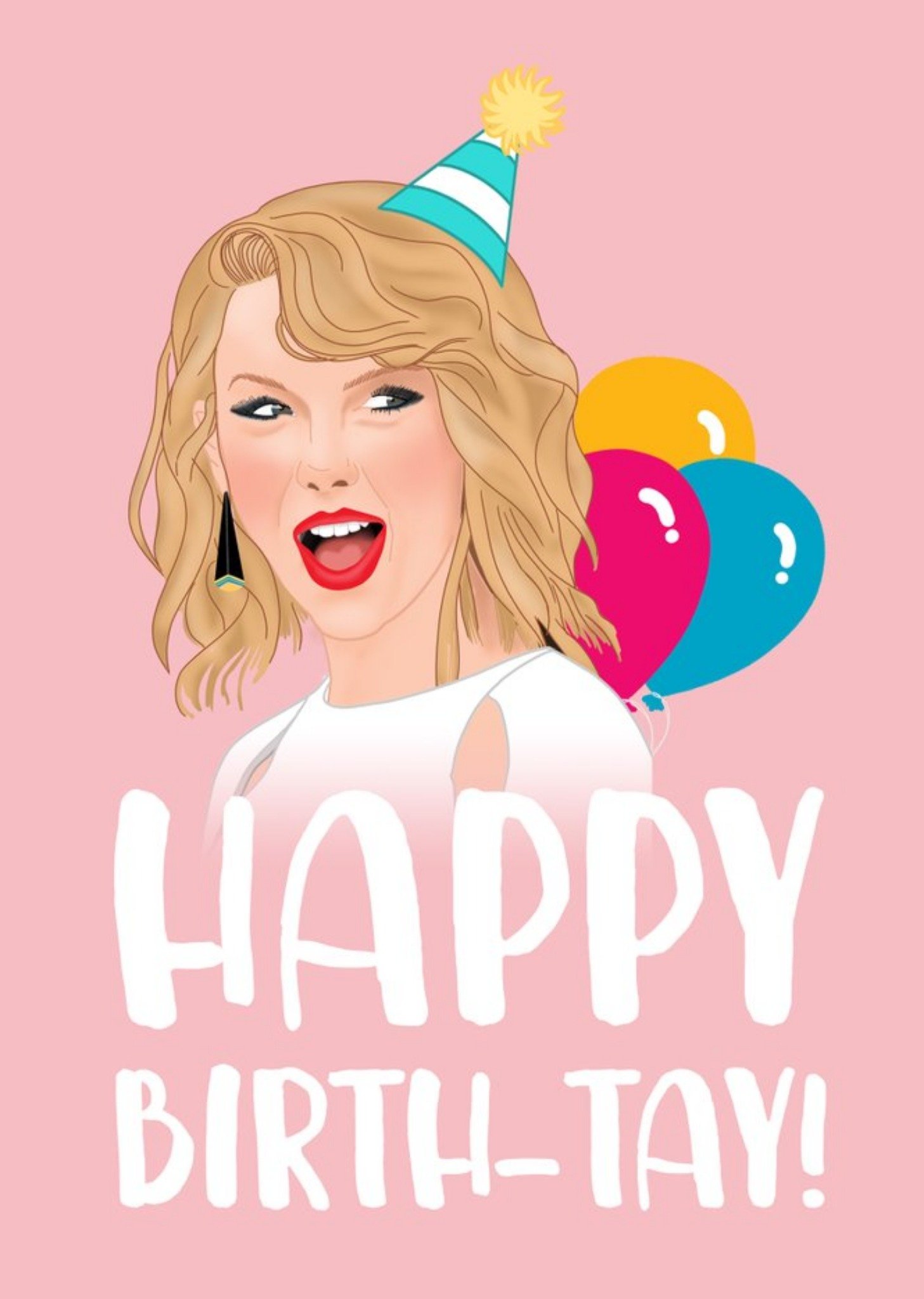 Moonpig Bright Graphic Illustration Of A Female Pop Star Happy Birth-Tay Card, Large
