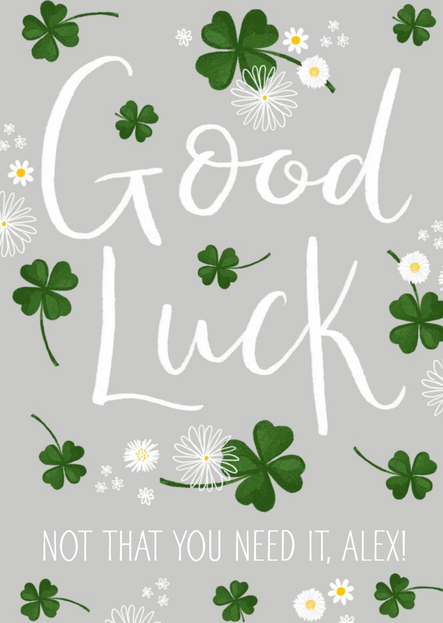 Okey Dokey Design Illustrated Clover Customisable Good Luck Card Ecard