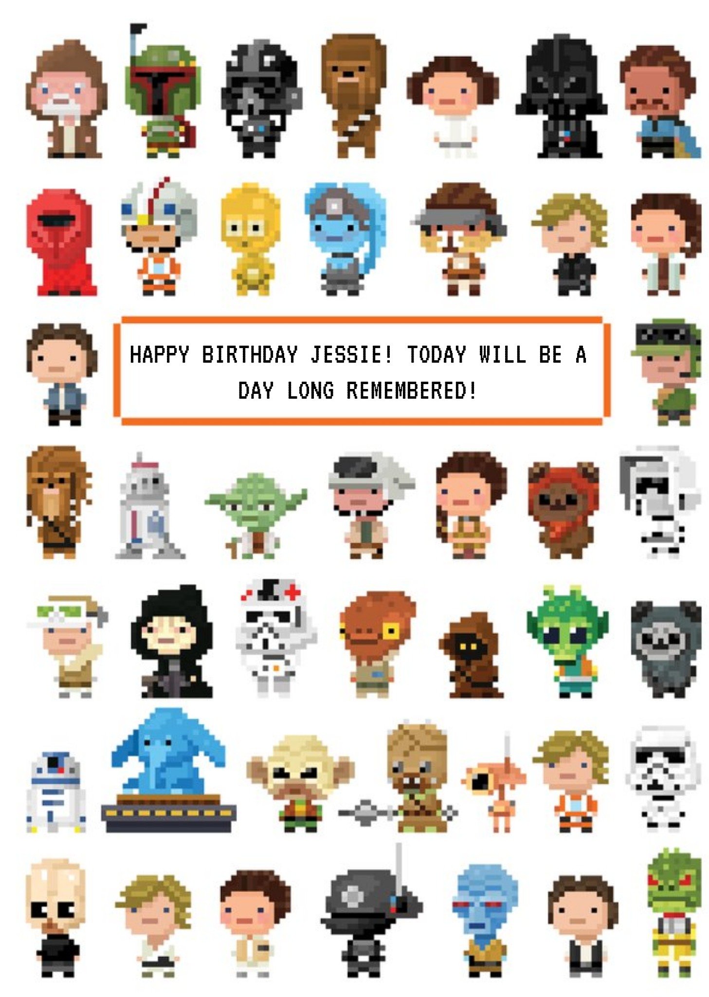 Disney Star Wars Characters 8 Bit Gaming Birthday Card, Large