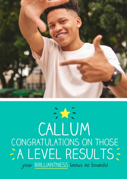 White Typography On A Teal Background Congratulations On Your A Level Results Photo Upload Card