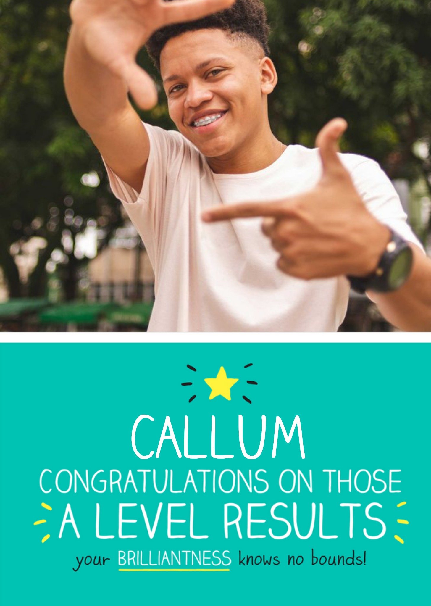 White Typography On A Teal Background Congratulations On Your A Level Results Photo Upload Card Ecard