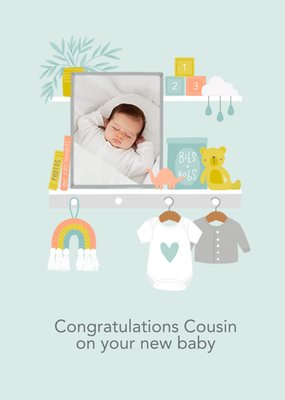 Sorcha Faulkner Illustrated New Baby Photo Upload Cousin Card
