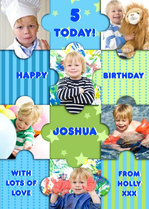Colourful Puzzle Pieces Happy Birthday Photo Card