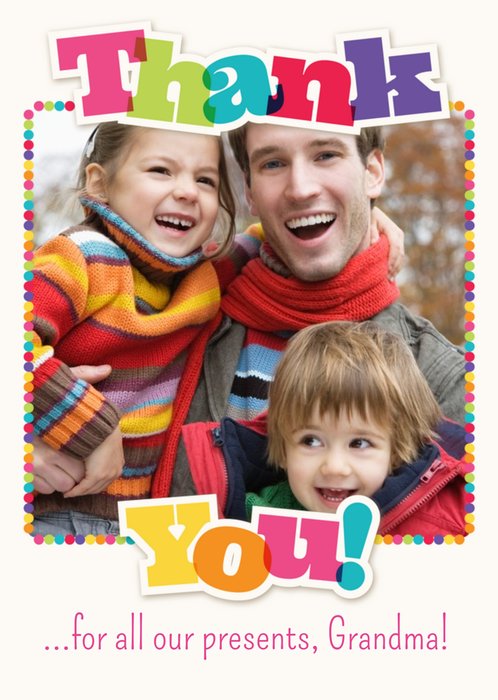 Rainbow Letters Family Photo Upload Christmas Thank You Postcard