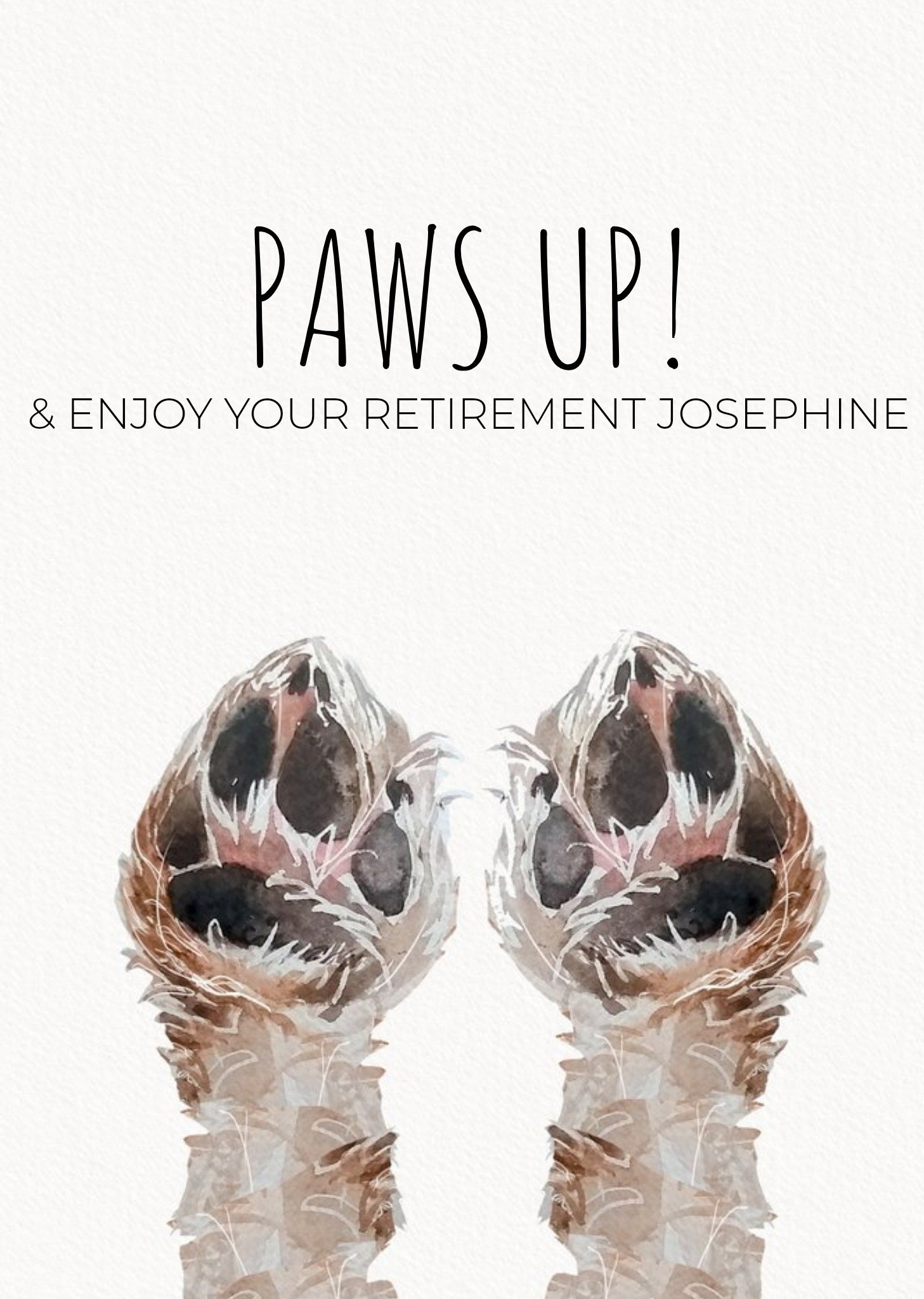 Jo Scott Art Retirement Dog Watercolour Cute Paws Up Card Ecard