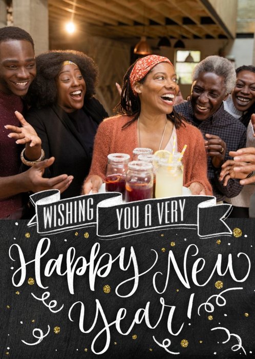 Chalkboard Wishing You A Very Happy New Year Photo upload Card